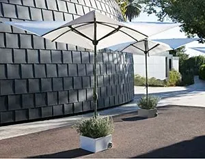 Abba Patio Stainless Steel Sand Filled Square Umbrella Base Planter With Two Wheels (shown with a Market Umbrella)