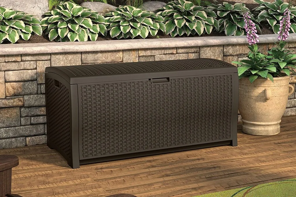 Suncast DBW9200 Mocha Wicker Resin Deck Box
