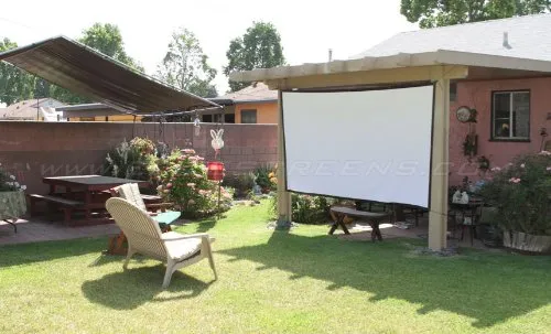 EliteScreens suspended from pergola