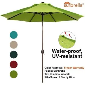Abba Patio 9’ Sunbrella Patio Umbrella Market Umbrella, Tilt Functionality