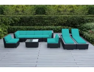 Genuine Ohana Outdoor Sectional Sofa and Chaise Lounge Set (9 Pc Set) with Free Patio Cover (Sunbrella Aruba)