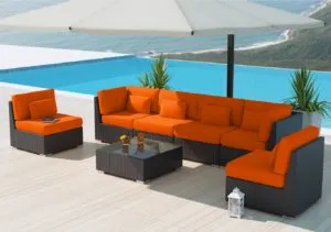 Modenzi 7G-U Outdoor Sectional Patio Furniture Espresso Brown Wicker Sofa Set (Orange)