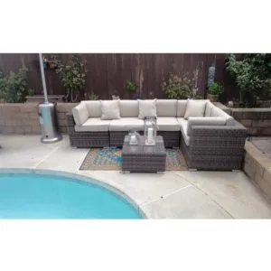 Radeway 6 Piece Patio Furniture Sofa with Protective Covers and Pillows, Brown
