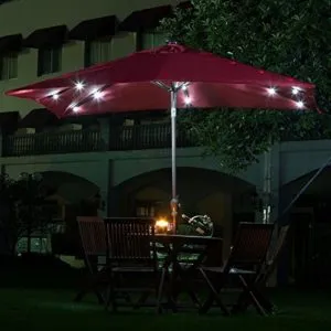 Abba Patio 7 by 9 Feet Rectangular Patio Umbrella with Solar Lights, Tilt and Crank, Dark Red