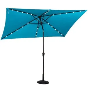 Sundale Outdoor Rectangular Solar Powered 26 LED Lighted Outdoor Patio Umbrella with Crank and Tilt, Aluminum, 10 by 6.5-Feet (Blue)
