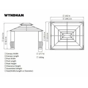 Sunjoy 10 x 12 Steel Hardtop Wyndham Patio Gazebo Dimensions