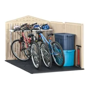Bikes in Rubbermaid Resin Slide Lid Shed