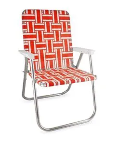 Lawn Chair USA Aluminum Webbed Chair (Deluxe, Orange and White with White Arms)