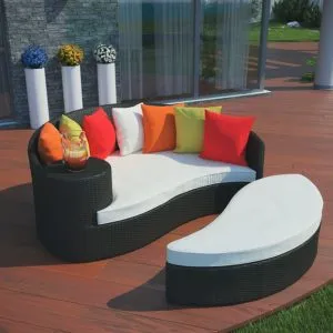 LexMod Taiji Outdoor Wicker Patio Daybed with Ottoman
