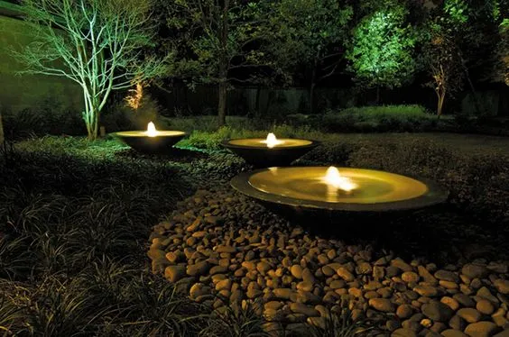 Simple Fountains at Night Source: BonickLandscaping