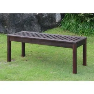 Delahey Weather Resistant Backless Outdoor Garden Bench, Galvanized Steel Hardware, Teak Oil Finish, Dark Brown