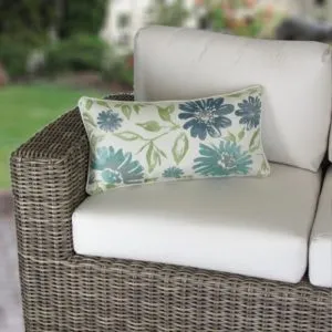 urbandesignfurnishings Sunbrella Violetta Baltic Corded 24 x 12 Outdoor Lumbar Pillow