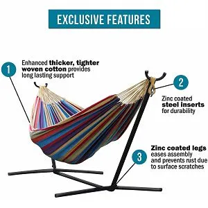 Vivere Double Cotton Hammock with StandVivere Double Cotton Hammock with Stand