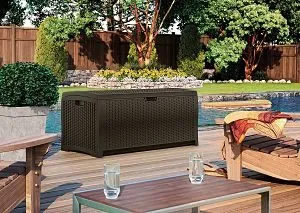 Suncast 73 Gallon Deck Box DBW7300 on the Patio