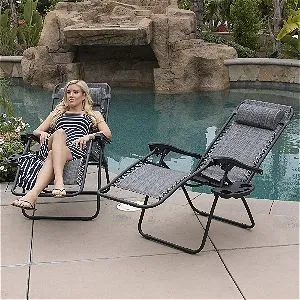 Belleze Two Pack Zero Gravity Reclining Lawn Chair Gray