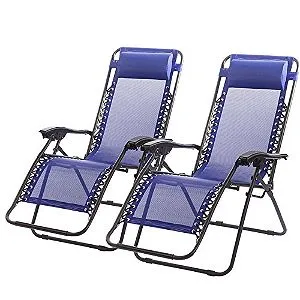 FDW Set of Two Blue Reclining Outdoor Chairs