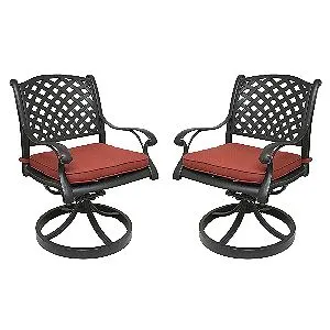 Nevada Cast Aluminum Swivel Rocker Chairs with Scarlet Cushions