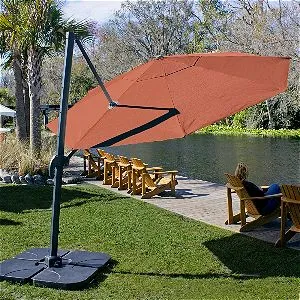 Coolaroo 12’ Cantilever Umbrella in Terra Cotta with 4 piece base