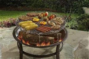 MR. BAR-B-Q Large Round Cooking Grate on a Fire Pit