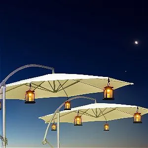 Mabor Solar LED Waterproof Hanging Lights on a Cantilever Umbrella