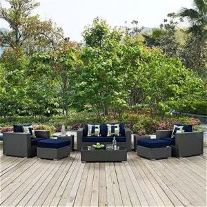 Modway Sojourn 8 Piece Outdoor Patio Sunbrella Sectional Set, Canvas Navy