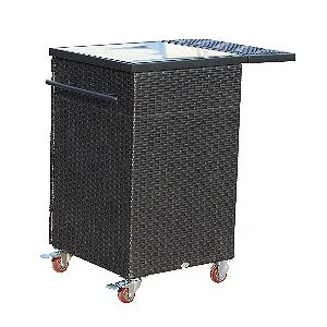 Outsunny 35in Rolling Rattan Wicker Outdoor Kitchen Trolley Cart