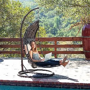 Great Deal Furniture Outdoor Brown Wicker Hanging Chair with Cushions
