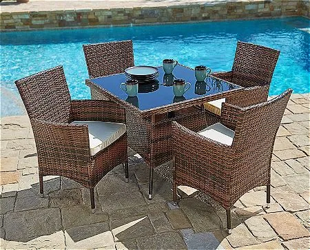 Suncrown Outdoor Furniture All-Weather Square Wicker Dining Table and Chairs (5-Piece Set)