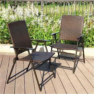 PHI VILLA Patio Rattan Folding Chair Indoor Outdoor Wicker Chair