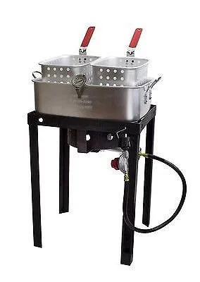 Chard Outdoor 50,000 BTU 18 Qt Propane Gas Dual Basket Tailgate Party Fun Deep Fryer